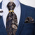 Granatowo-beżowy krawat we wzór paisley