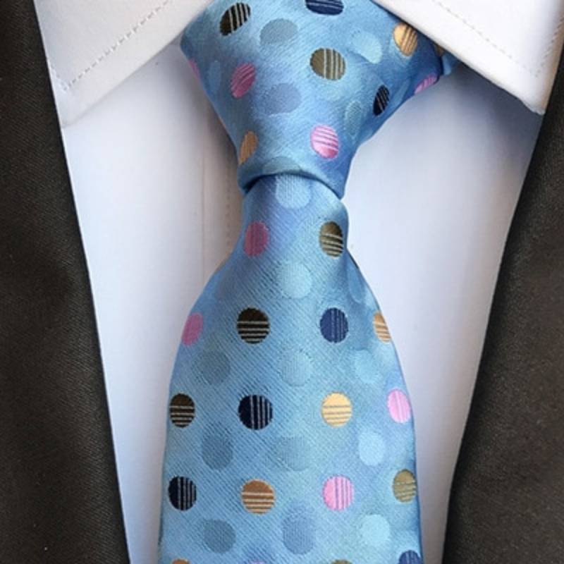 Błękitny krawat w wielokolorowe kropki