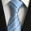 Jasnoniebieski krawat w białe paski i czarne kropki