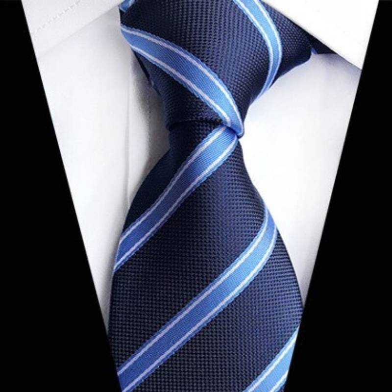 Granatowy krawat w niebieskie paski
