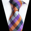 Krawat w białą, pomarańczową, fioletową i szarą kratkę