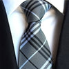Szary krawat w błękitne i czarne paski