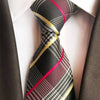 Szary krawat w różowe, żółte i białe paski