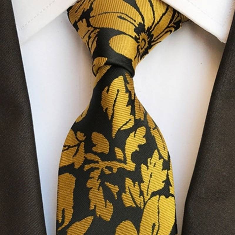 Czarny krawat w jasnożółte kwiaty