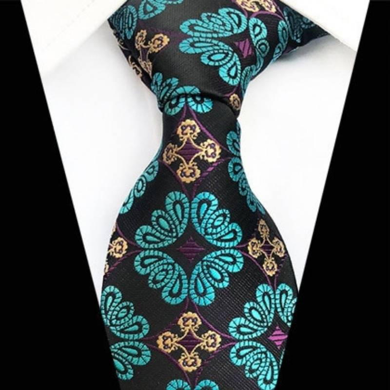 Czarny krawat w turkusowe kwiaty