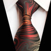 Czarny krawat z czerwonym, pomarańczowym i beżowym wzorem