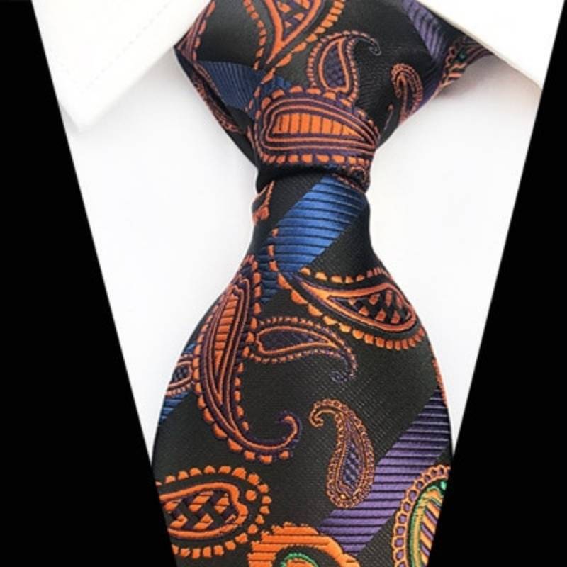 Czarny krawat w pomarańczowe wzory Paisley