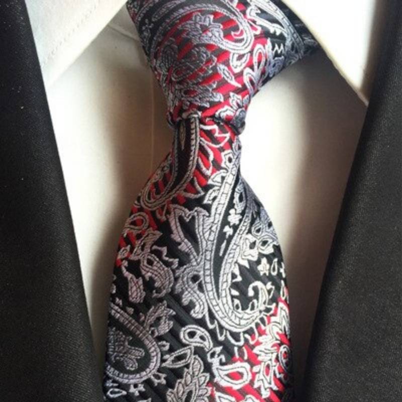 Czarno-czerwony krawat ze srebrnym wzorem Paisley