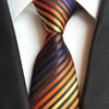 Pomarańczowy, bordowy i niebieski krawat w czarne paski