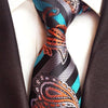 Szaro-niebieski krawat w turkusowe paski z pomarańczowym wzorem Paisley