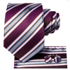 Fioletowy, biały i szary krawat w paski