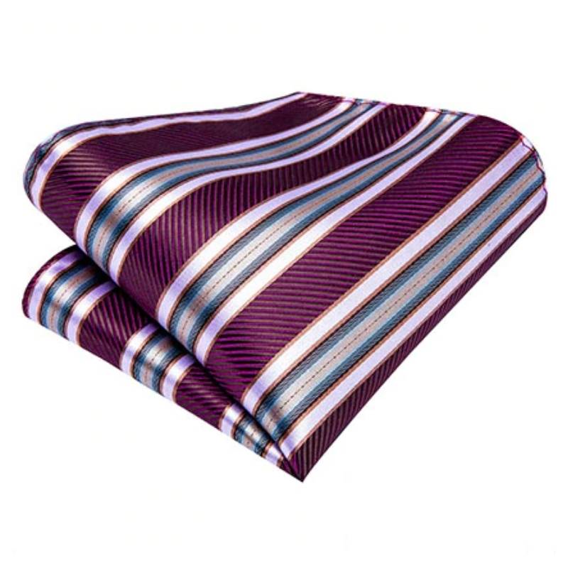 Fioletowy, biały i szary krawat w paski