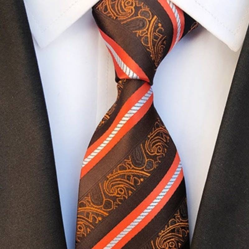 Krawat paisley w pomarańczowo-brązowe paski