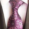 Różowo-fioletowy krawat w okrągły i kwadratowy wzór