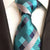 Turkusowo-niebieski i szary krawat w kratkę