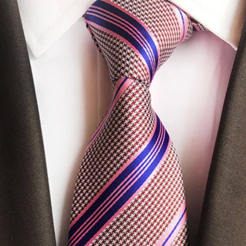 Krawat w beżowe kropki i różowo-niebieskie paski