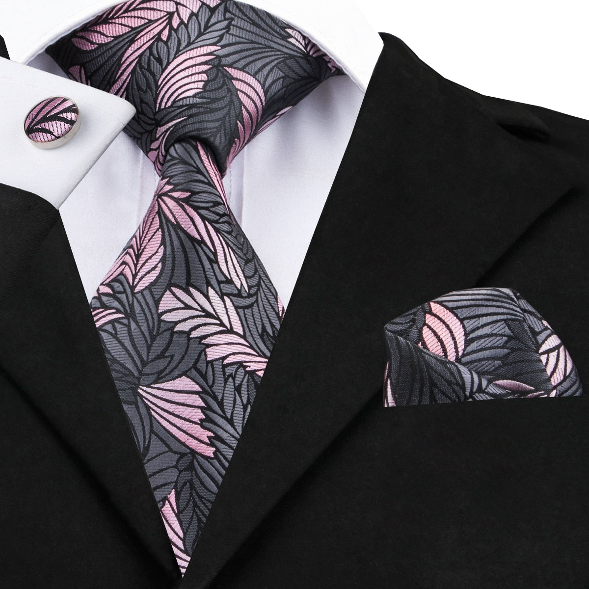 Szaro-różowy krawat w listki