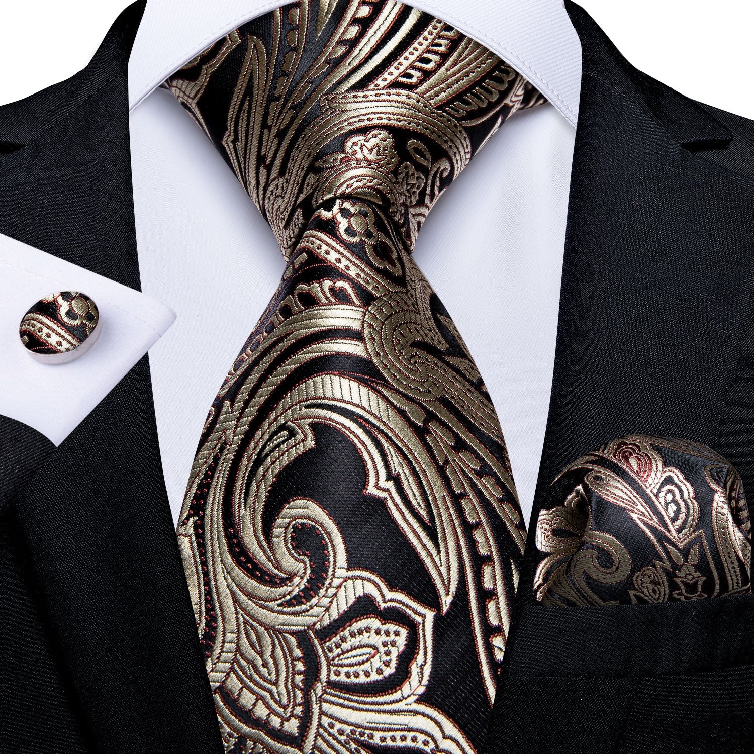 Czarno-srebrny krawat we wzór paisley