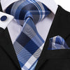 Niebiesko-szaro-biały krawat w kratkę