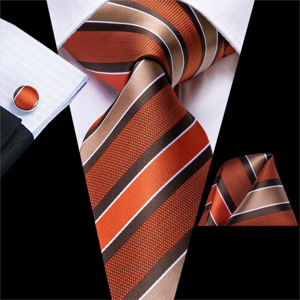 Krawat w pomarańczowo-brązowe paski