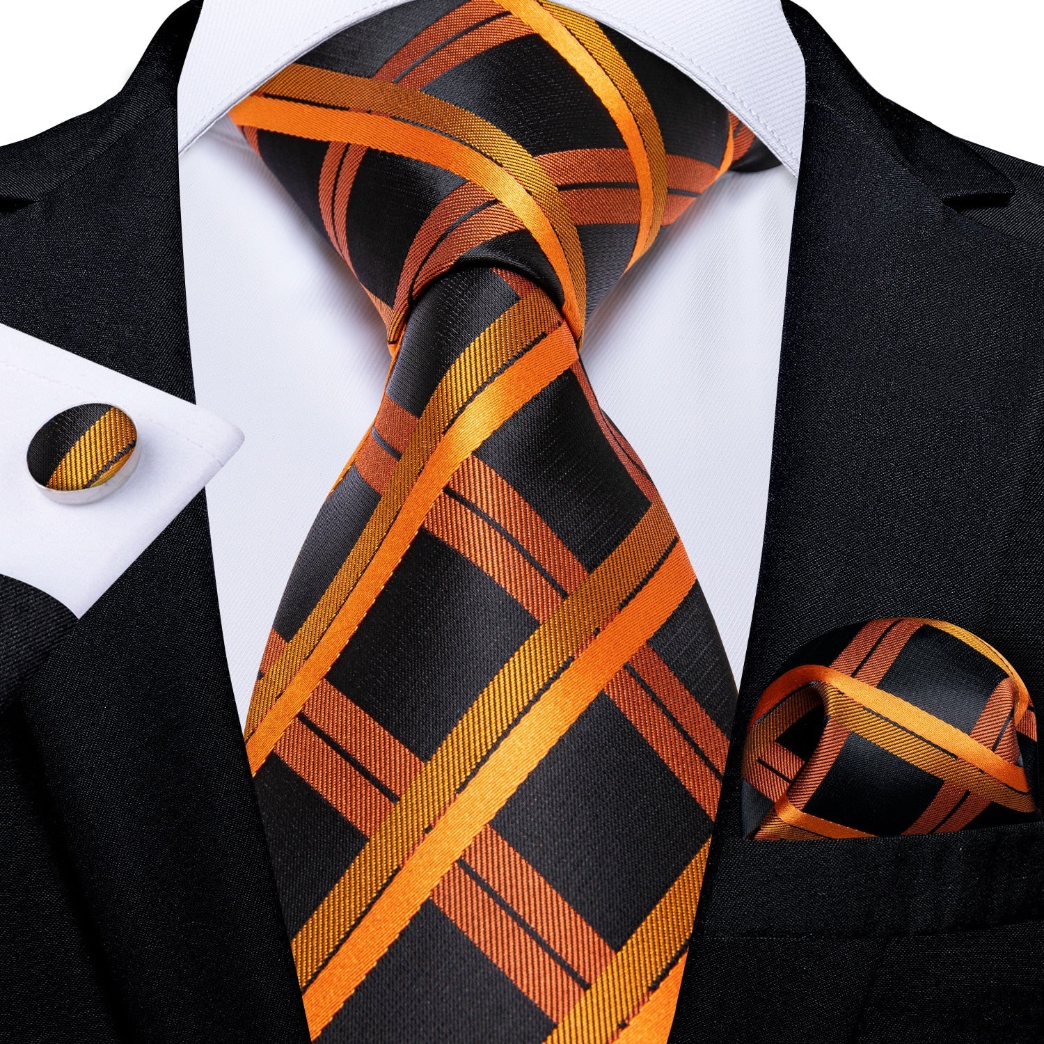 Czarno-pomarańczowy krawat w kratę