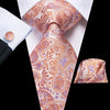 Beżowy krawat w pomarańczowo-fioletowy wzór