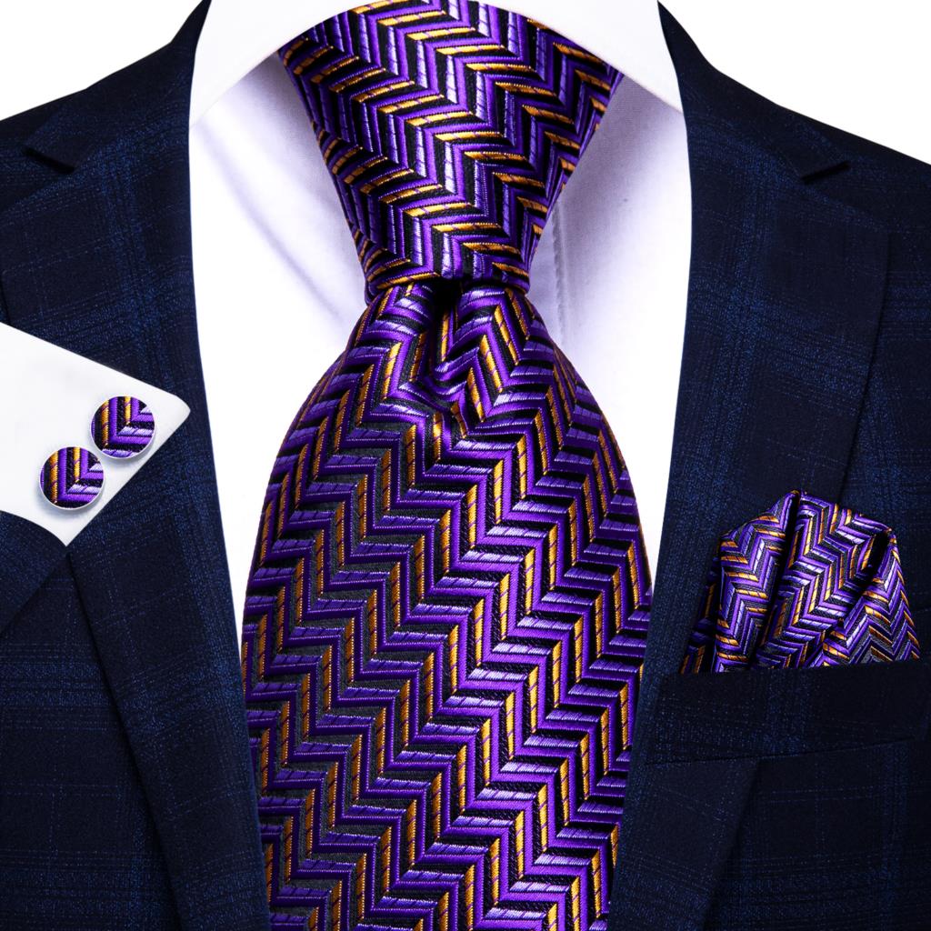 Krawat w fioletowo-złote paski