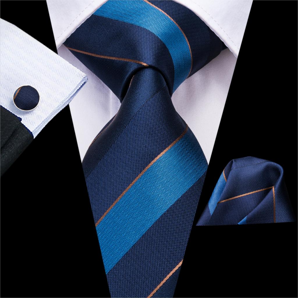 Krawat w granatowo-niebiesko-beżowe paski