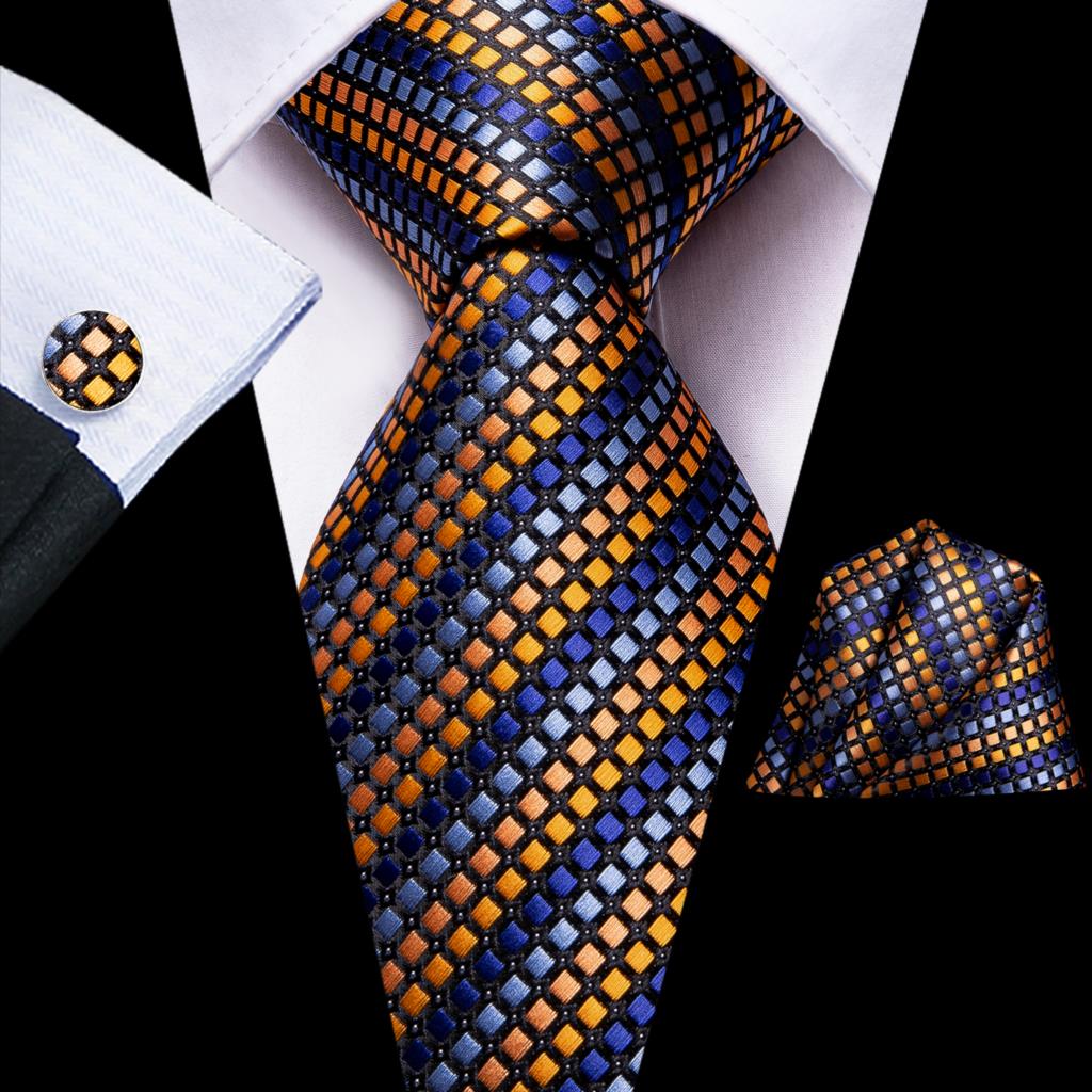 Krawat w niebieskie, błękitne i pomarańczowe paski