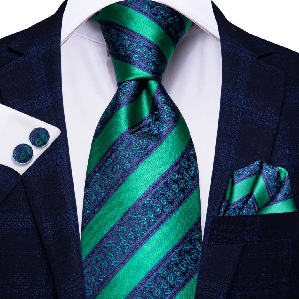 Kaszmirowy krawat w zielono-niebieskie paski