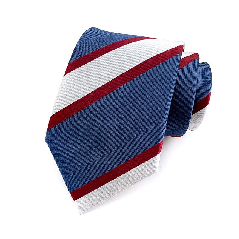 Granatowy krawat w biało-czerwone paski