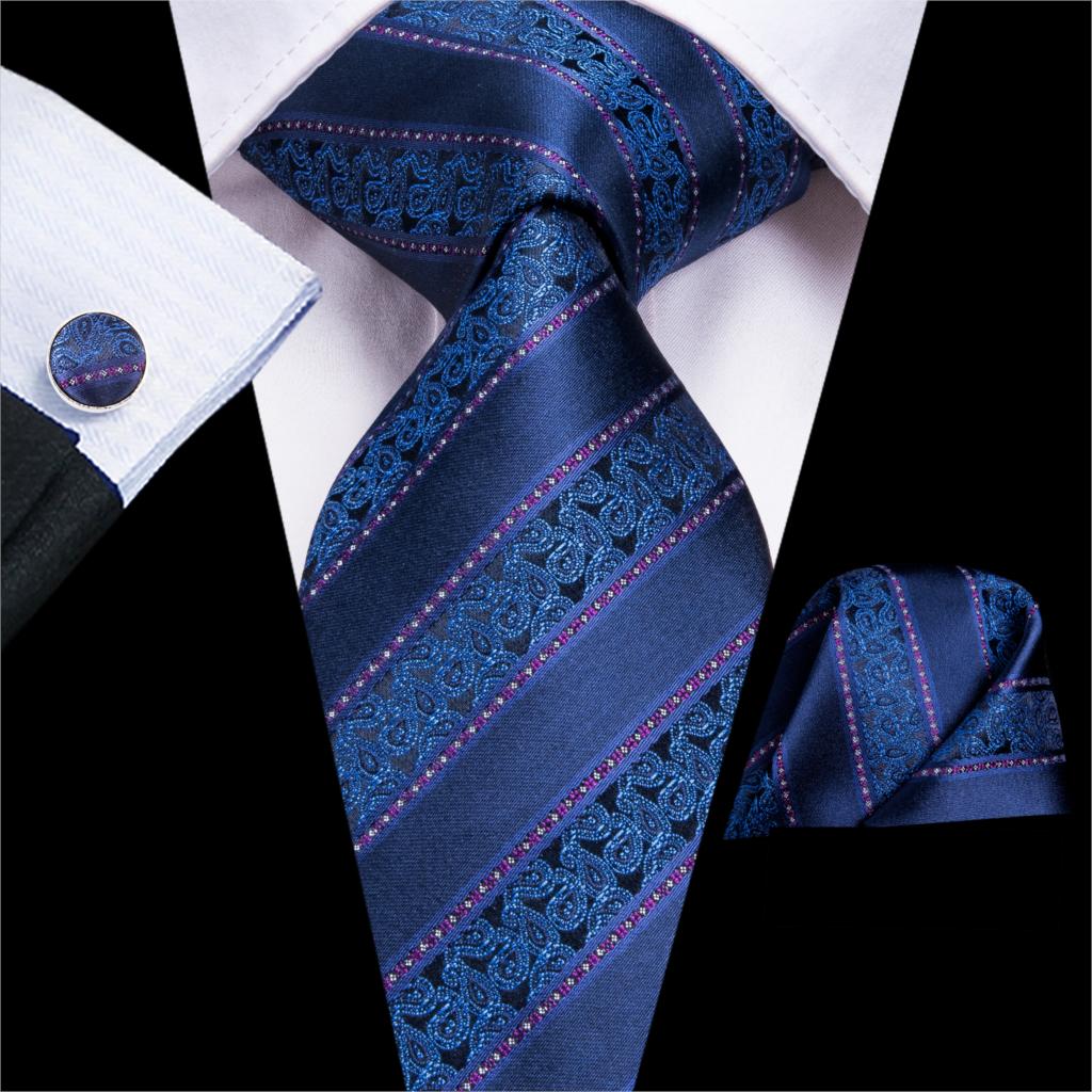 Niebiesko-fioletowy krawat w paski we wzór paisley