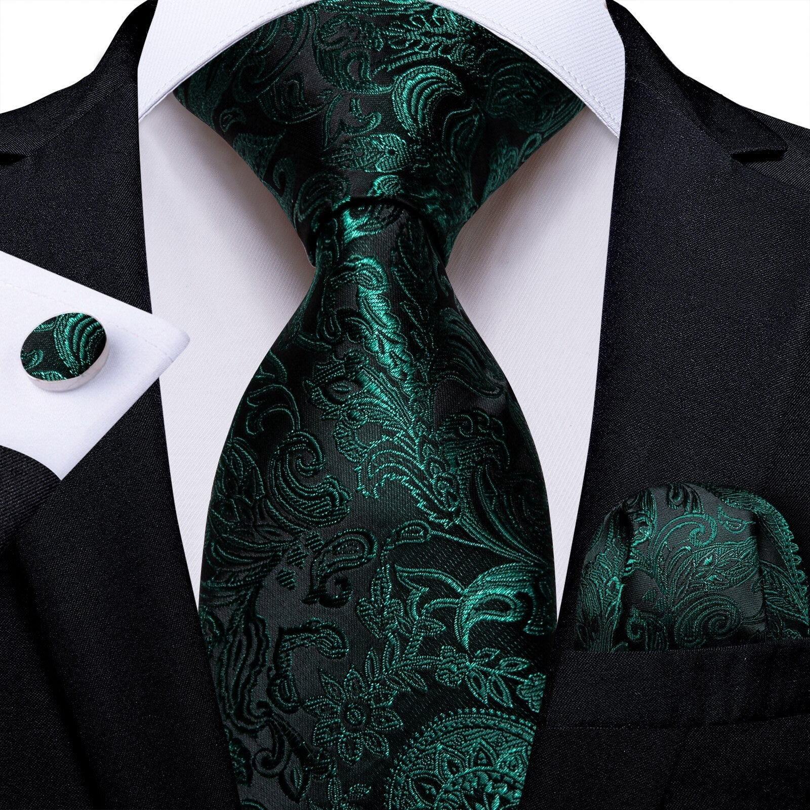 Ciemnozielony i czarny kaszmirowy krawat