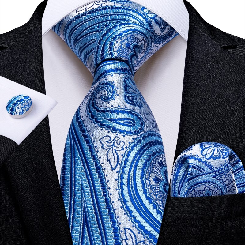Niebiesko-srebrny kaszmirowy krawat