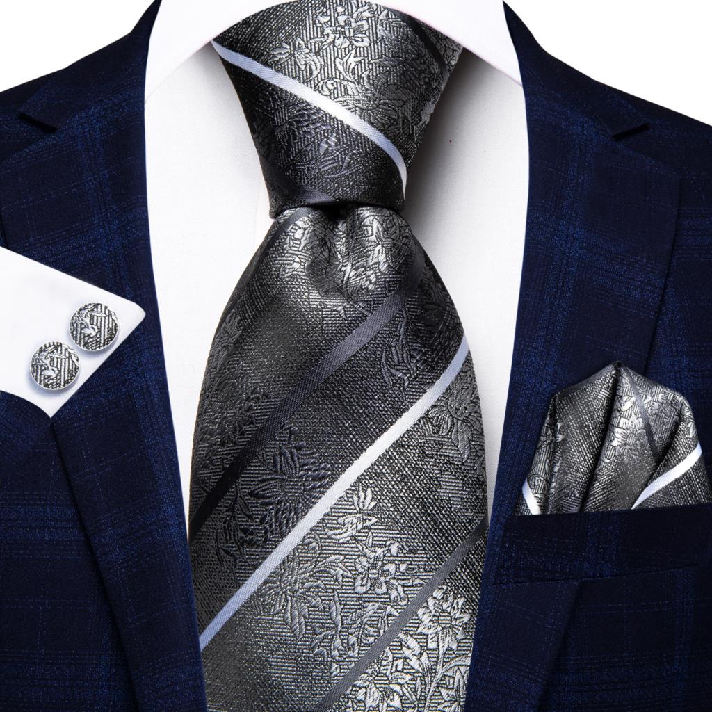 Krawat w srebrno-szare paski