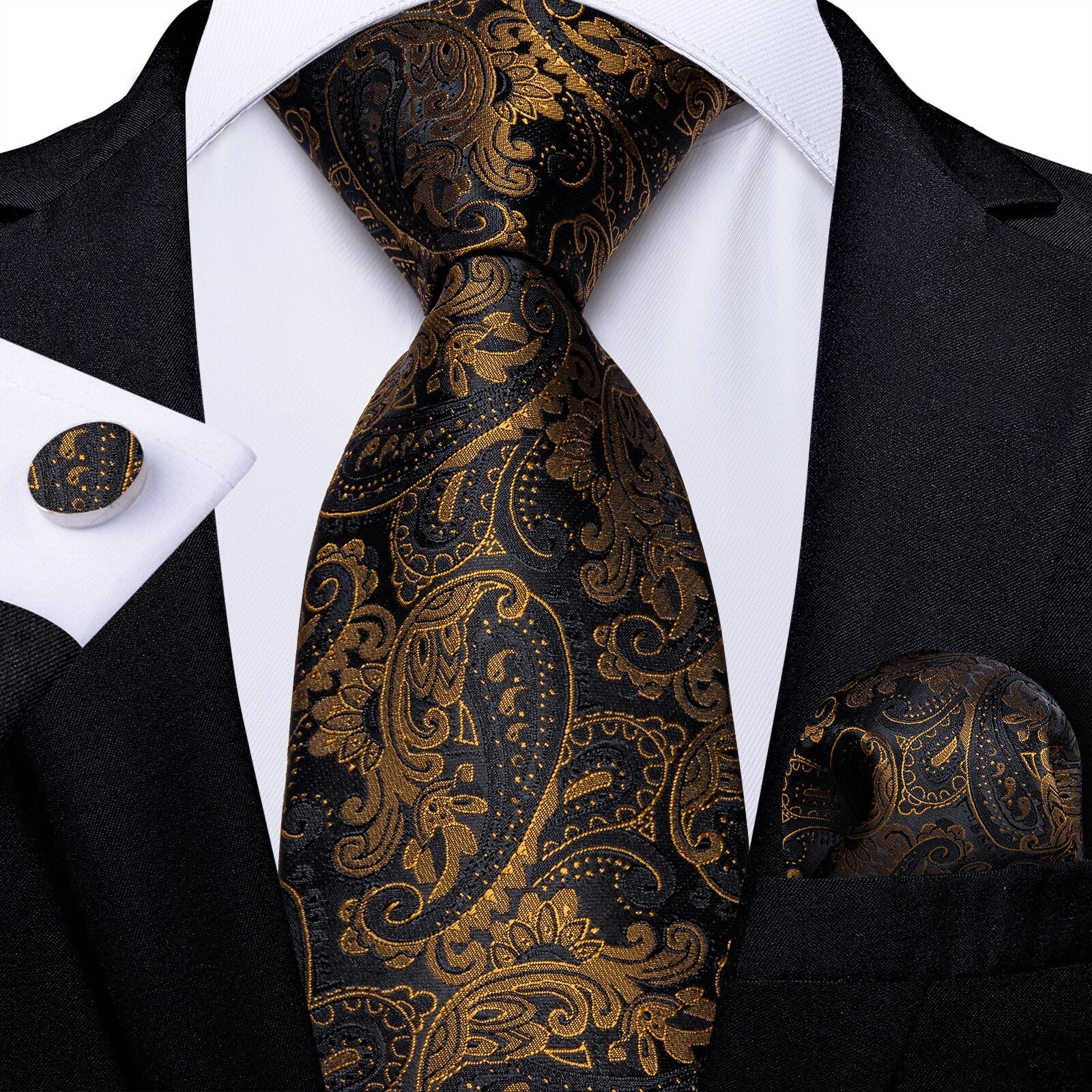Ciemnożółty i czarny kaszmirowy krawat