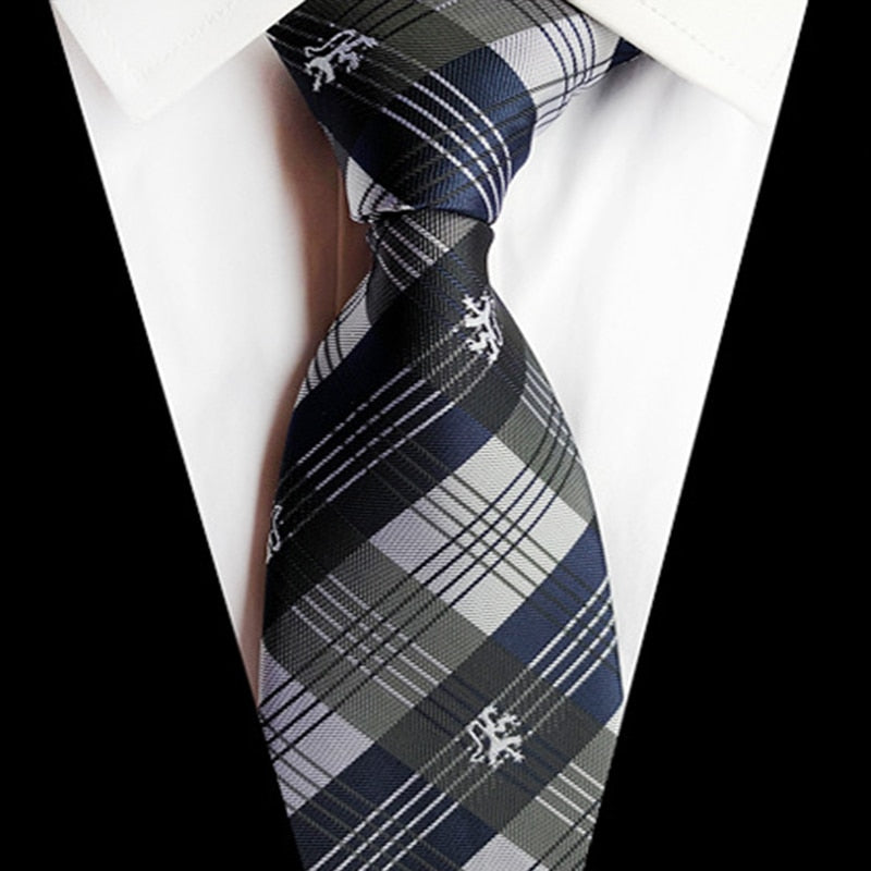 Krawat w szaro-granatową kratę