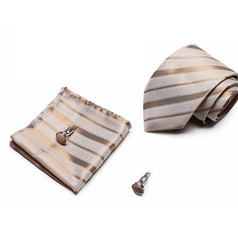 Beżowy krawat w paski