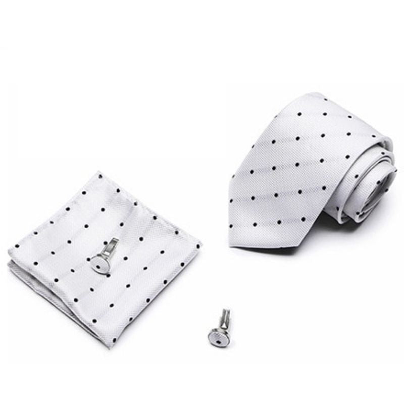 Biały krawat w czarne kropki