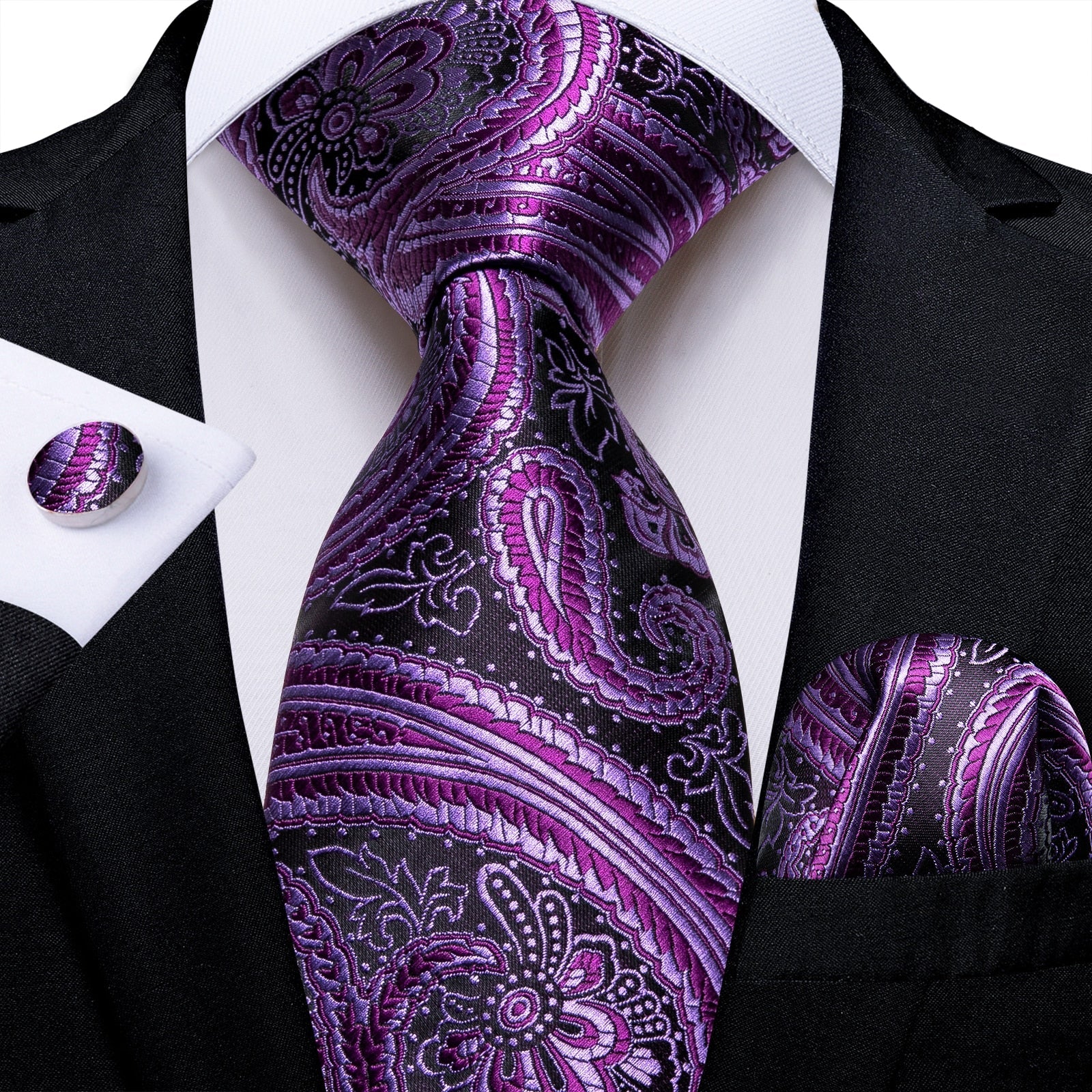 Fioletowo-czarny kaszmirowy krawat