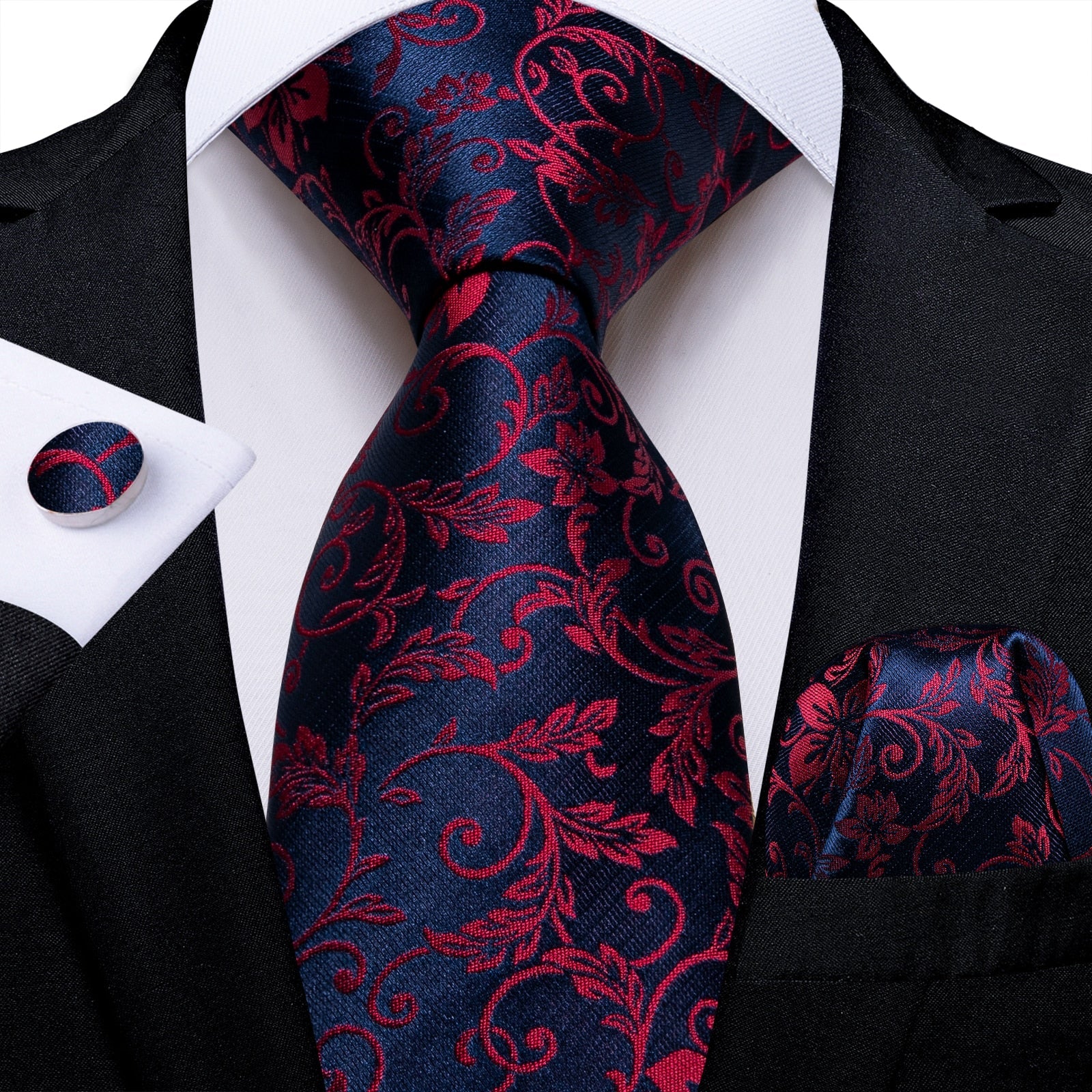 Granatowo-czerwony krawat w kwiaty