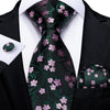 Czarny Krawat Z Zielonymi I Różowymi Kwiatami